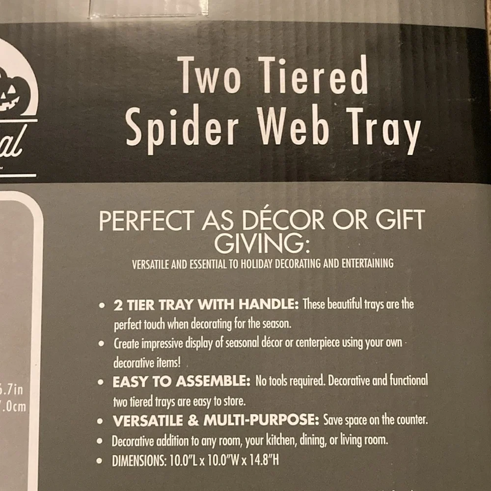 BNIB- 14.8” x 10”- Two Tiered- Black Metal Decorative Spider Web 🕸️ Tray